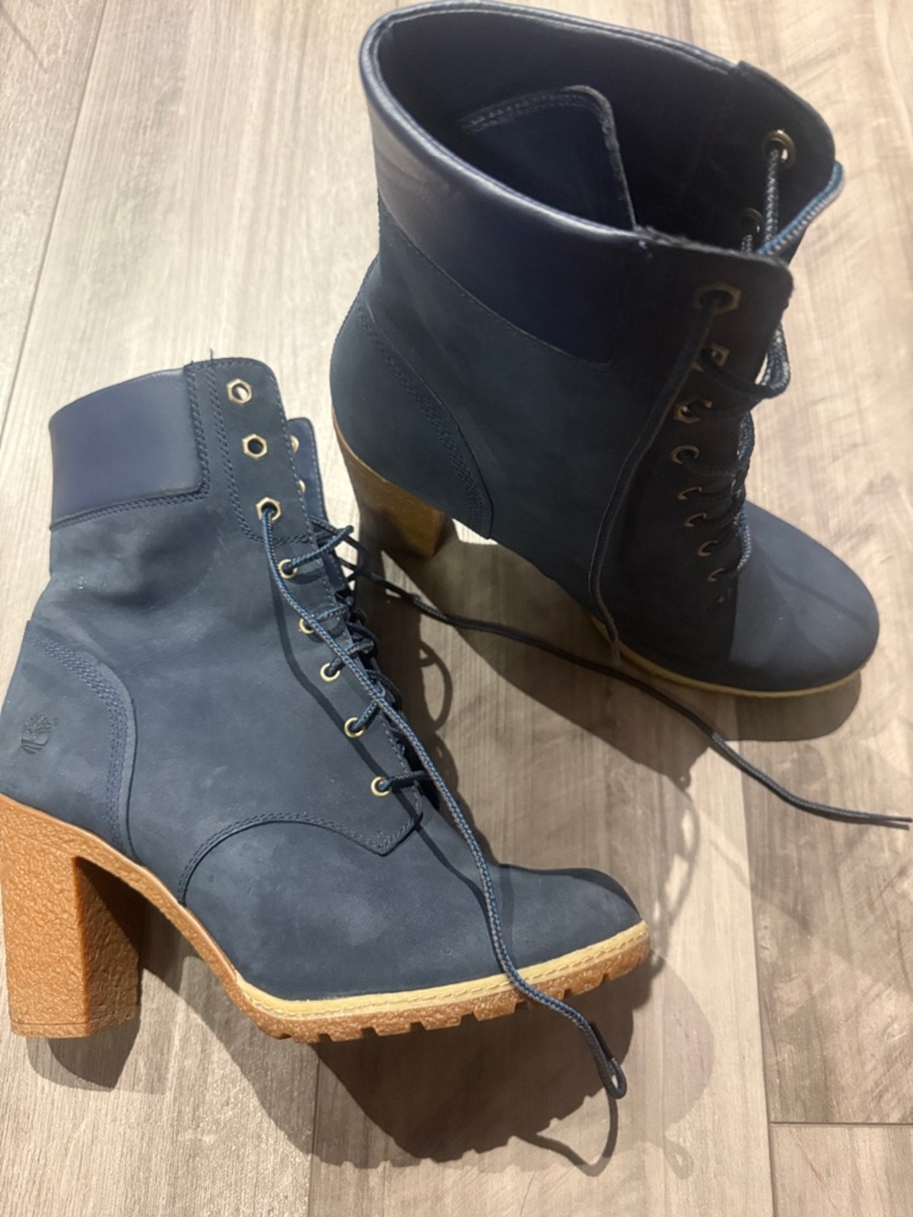 Timberland Women's Navy Lace-Up Block Heel Boots